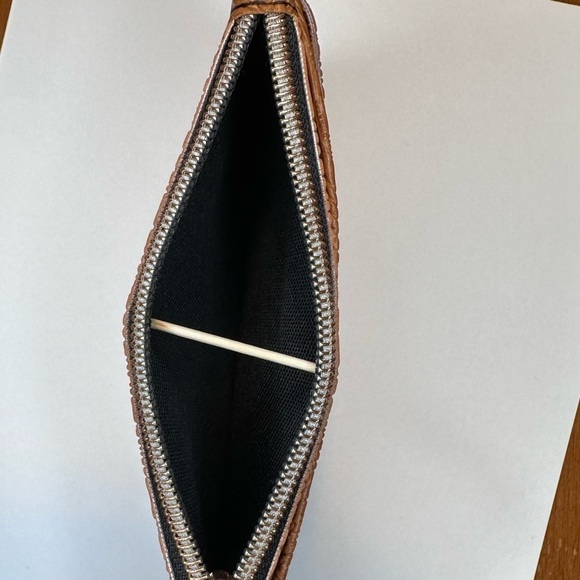 Wallet brown vinyl with tooled pattern rose gold plastic zipper Handmade - Picture 6 of 8